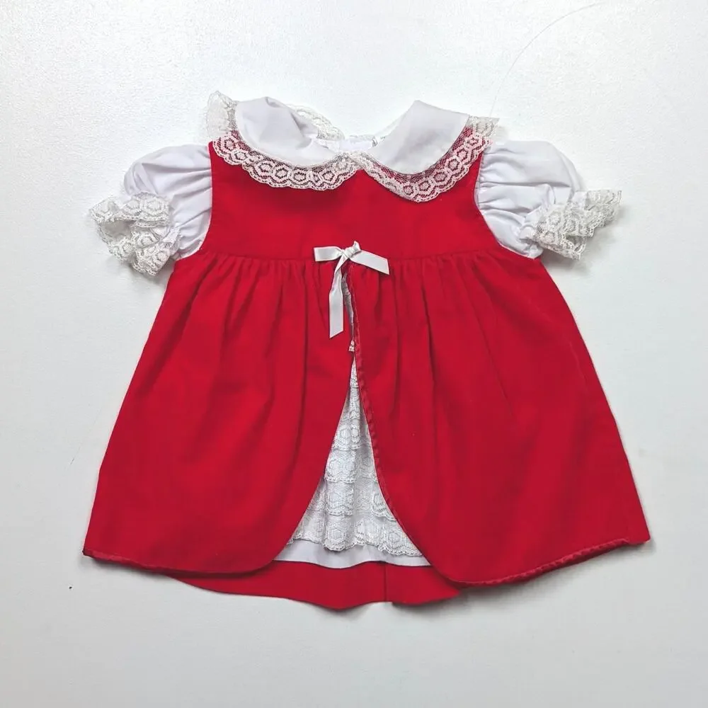 Vintage Babyfair Dress Baby Girls Size 9m Red Velvet Christmas Holiday
